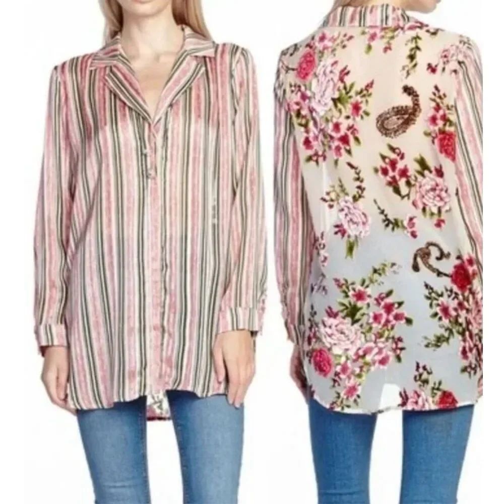 Aratta Era Resort Striped embroidered sheer blouse size M
